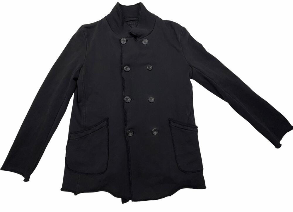 Frank & Eileen Belfast Black Double Breasted Raw Edge Peacoat Jacket